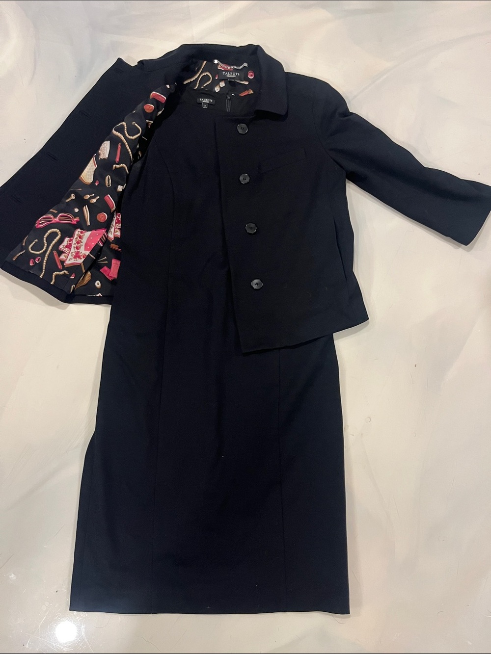 Talbots Black Women's Two-Piece Blazer and pencil dress Set with Printed Lining